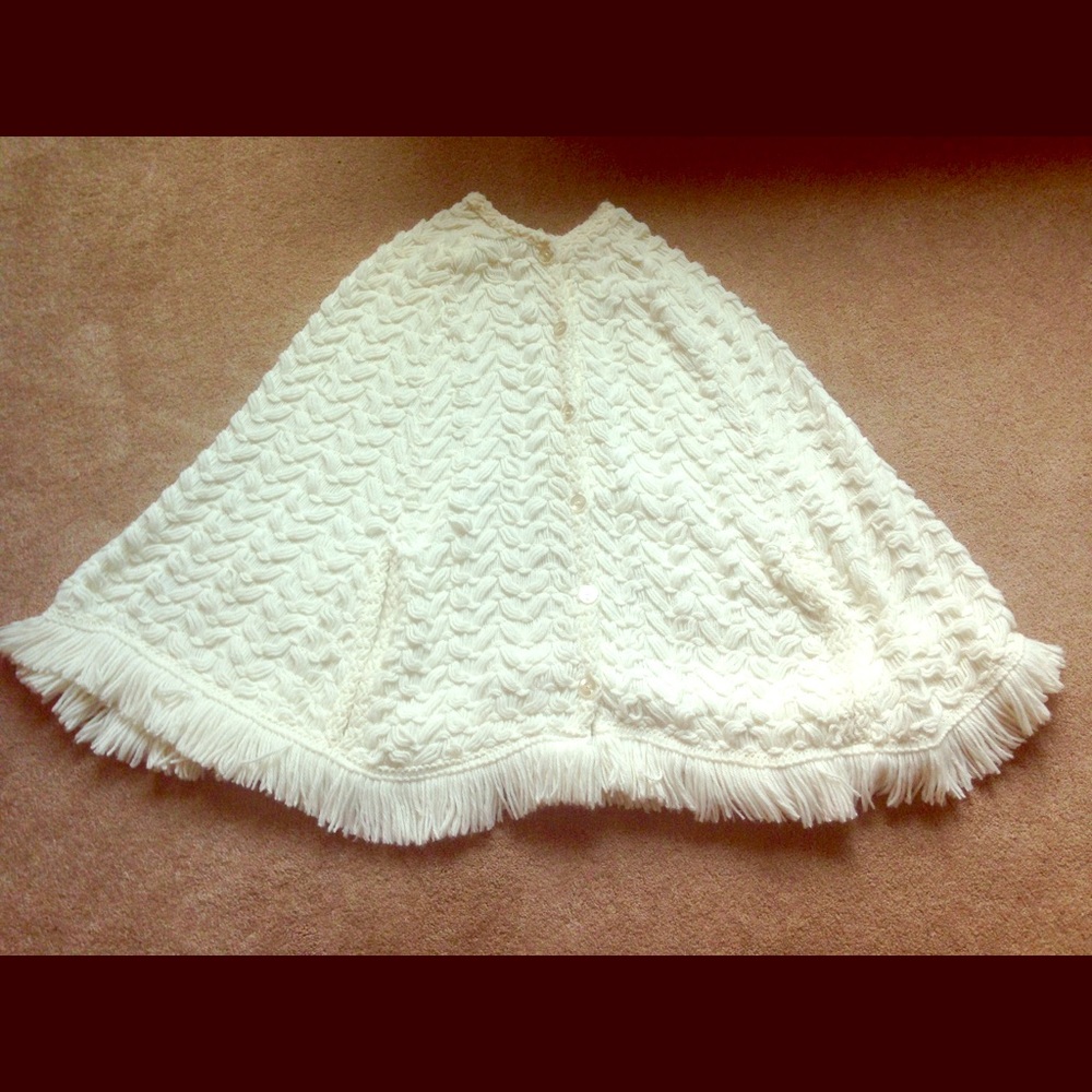 Vintage Cream Herringbone Sweater Poncho